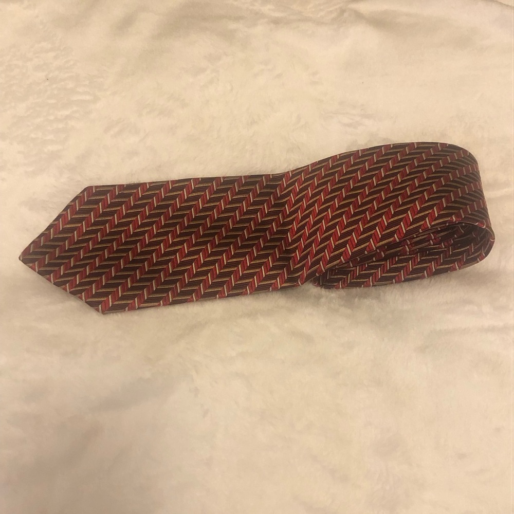 Jos. A. Bank Signature Collection Red, Brown and Gold Tie; Chevron Pattern